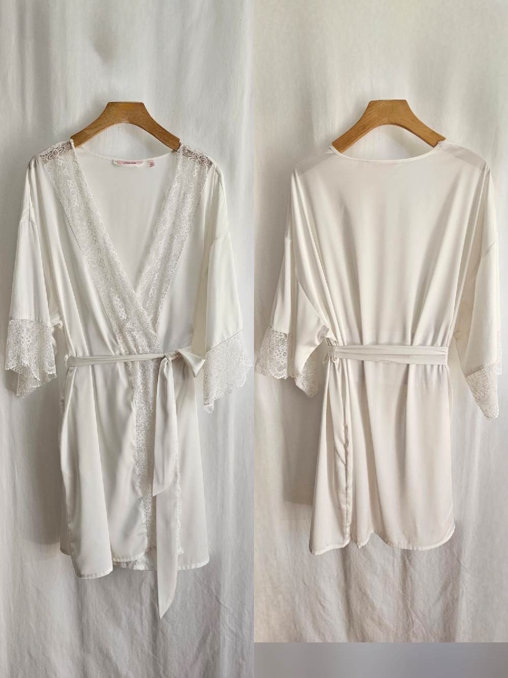 La Vie en Rose White Satin Kimono Robe - Picture 6 of 16